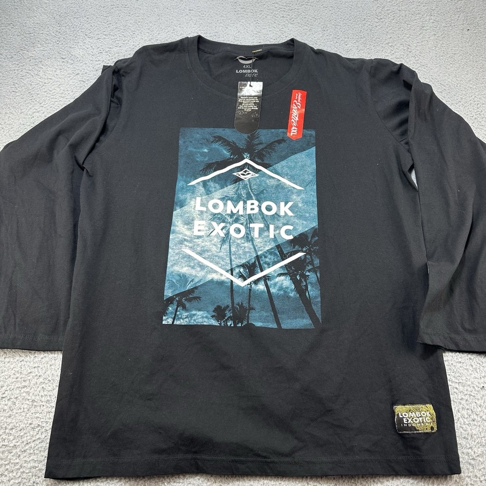 LOMBOK EXOTIC Shirt Men's 4xl‎ (Real Size 45x30) Long Sleeve Palm Trees Casual